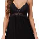 Ababoon Sexy Lingerie Women Lace Modal Sleepwear Chemises V-Neck Full Slip Babydoll Nightgown, Black, L