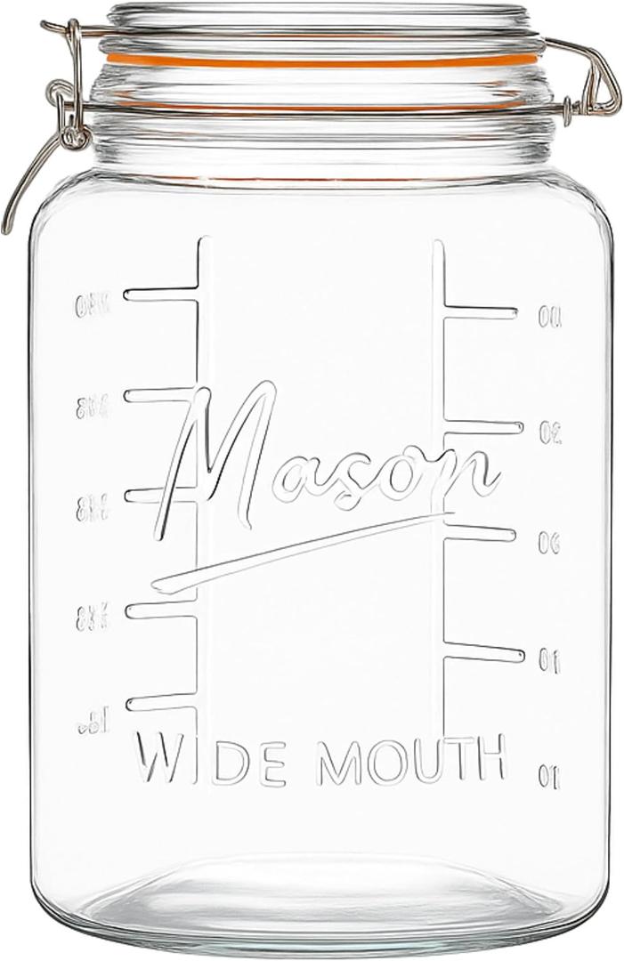 kitchentoolz 1 Gallon Glass Mason Storage Jars with Airtight Lids & Measurment Marks, Super Wide Mouth Canning Jars with Large Capacity for Pickles & Overnight Oats - 1 Pack