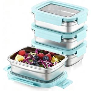 BEFOY 3PCS Stainless Steel Food Storage Container with Lids Leak Proof & Airtight for Kitchen Meal Prep freezer Rectangular,Reusable & Stackable Freezer Fridge Oven Dishwasher Safe (650 * 4Blue)