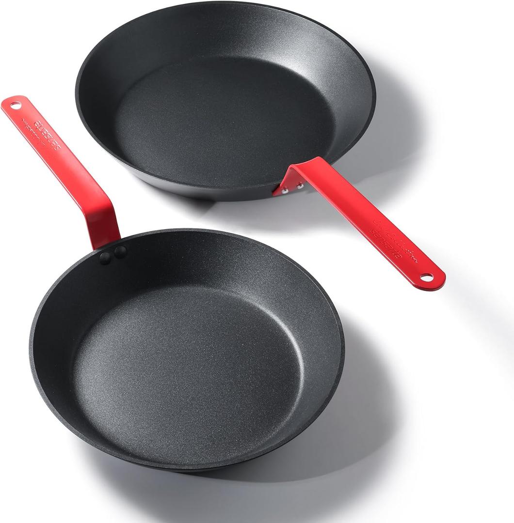 SENSARTE Nonstick Frying Pan Set 2-Piece, Oven Safe Skillets with Swiss Coating, Induction Compatible Chef Pan Set, Dishwasher Safe Cooking Pans, PFOA PFOS Free, 10 and 12 Inch (Red)