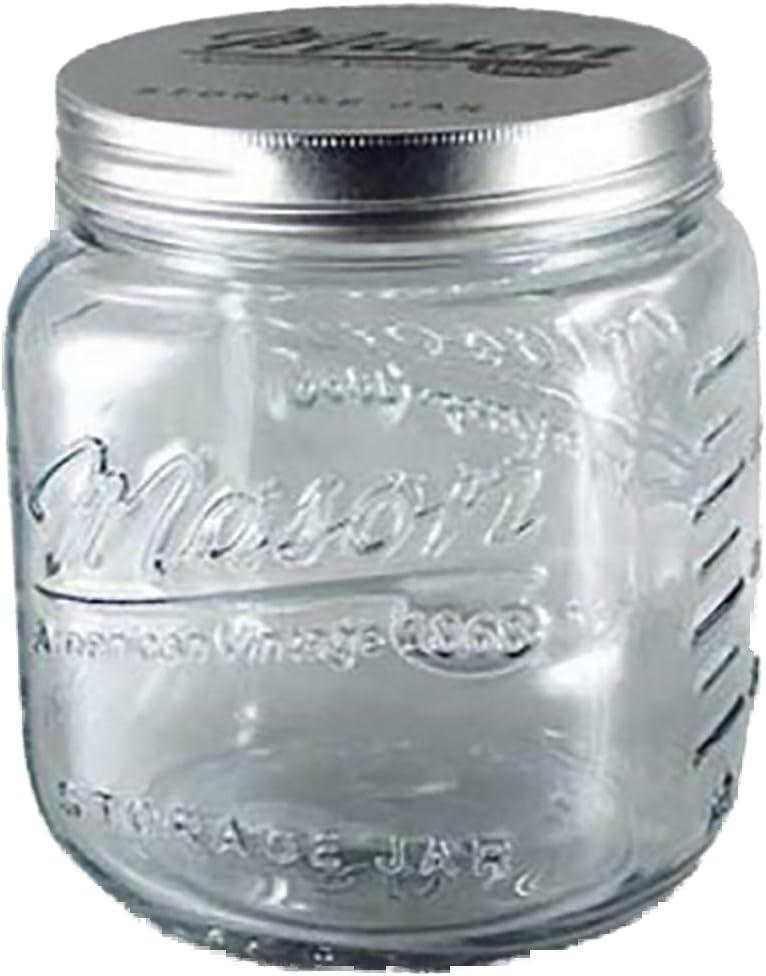 Grant Howard 51091 102 Ounce Classic Wide Mouthed Embossed Glass Mason Storage Jar Storage Container with Airtight Screw On Closing Lid