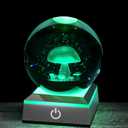 3D Mushroom Crystal Night Light with Multicolor LED Base Glass Laser Engraved Mushroom Figurines Gifts for Boys Girls Lovers Birthday Christmas Room Decor