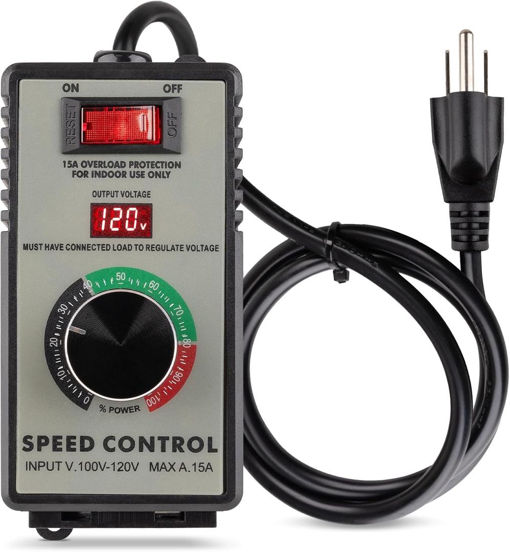 AC Motor Speed Controller 100V-120V 15A Variable Speed Regulator for Router, Drill, Fan, and Polishing Machine - Electronic Voltage Regulator with Overload Protection and LED Display