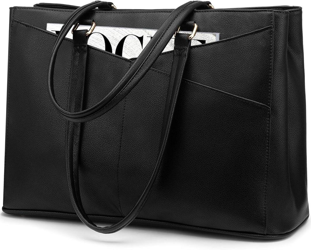 LOVEVOOK Laptop Bag for Women 17.3 Inch Tote Bags Waterproof Leather Briefcase Computer Women Business Office Work Bag,Black