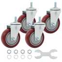 Finnhomy Swivel Caster Wheels 4 Inch Threaded Stem Casters Set of 4 Heavy Duty 1/2"-13 x 1 Anti-wear Polyurethane Industrial Castor Wheels for Cart/Furniture Load Bearing 2200 Lbs Smooth Casters Red