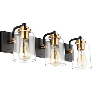 SOLFART Bathroom Vanity Light 3-Light Light fixtures for Bathroom Above Mirror Vintage Lights fixtures Over Mirror in Black Brass Wall Sconces
