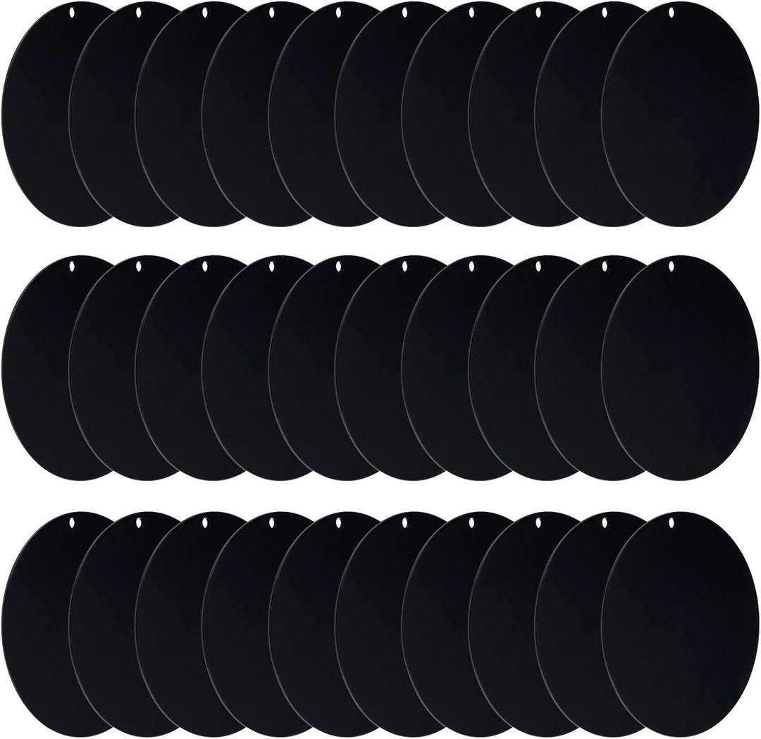 PATIKIL Acrylic Circle Blanks 3.5 Inch, 30 Pack Round Clear Disc Ornaments with Hole for DIY Keychain Project Crafting, Black
