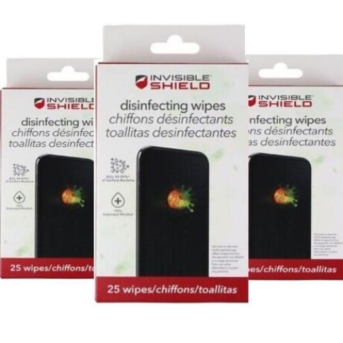 InvisibleShield Antimicrobial Disinfecting Wipes - 70% Isopropyl Alcohol Wipes for Electronic Devices - Individually wrapped 3 Pack 