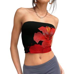 Trendy Queen Womens Tube Tops Strapless Crop Tops Basic Backless Sleeveless Bandeau Going Out Cute 2025 Summer Outfits (Large, Floralred)