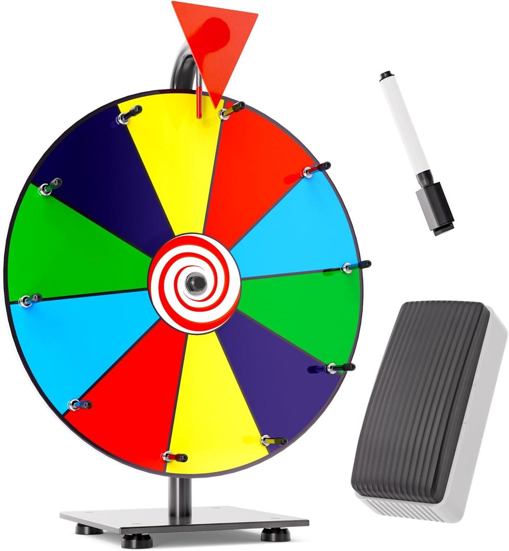 T-SIGN 12 Inch Heavy Duty Spinning Prize Wheel - 10 Slots Color Tabletop Roulette Spinner Wheel of Fortune - Spin The Wheel with Dry Erase Marker and Eraser Win The Fortune Spin Game for Trade Show
