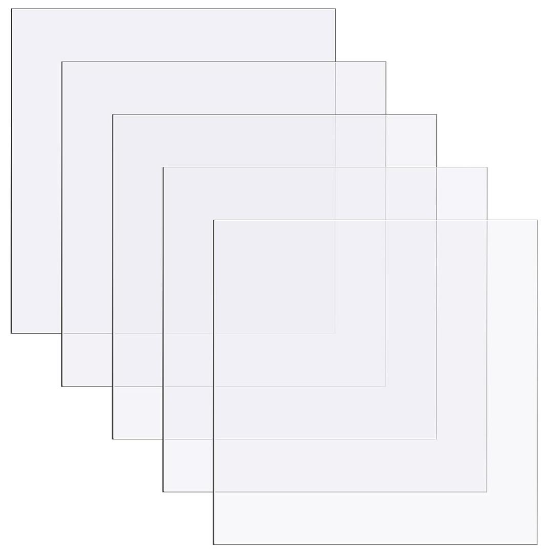 Zonon 5 Pcs Clear Polycarbonate Sheets 12 x 12 x 0.125 Inch Thin Plastic Sheet Resistant Plastic Panel Polycarbonate Board with Protective Paper for DIY Document Picture Frames Easy to Cut Bend Mold