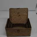Woanger Set of 4 Wicker Storage Baskets OrganizerHandwoven Storage Bins with Lid for Organizing, Home Utility Box for Home Office Supplies Multipurpose Container(Coffee)