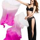 Professional Belly Dance Fans Veils Pair (Left+Right),180x90cm Faux Silk Fan Veils for Oriental Dance Performances Stage Shows (white rose)