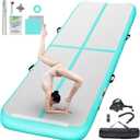 FBSPORT Inflatable Air Gymnastics Mat Training Mats 4/8 inches Thickness Gymnastics Tracks for Home Use/Training/Cheerleading/Yoga/Water with Pump (10ftL*6.6ftW*8inH(Width 6.6ft), light green)