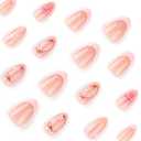 24 Pcs Blush Press on Nails Short Almond Nail Tips,YEFIUO Acrylic Nail Kit Irregular Gilded Texture Fake Nails Press ons Glue on Nails Full Cover Reusable False Nails Strong Jelly Glue Tool for Ma'am