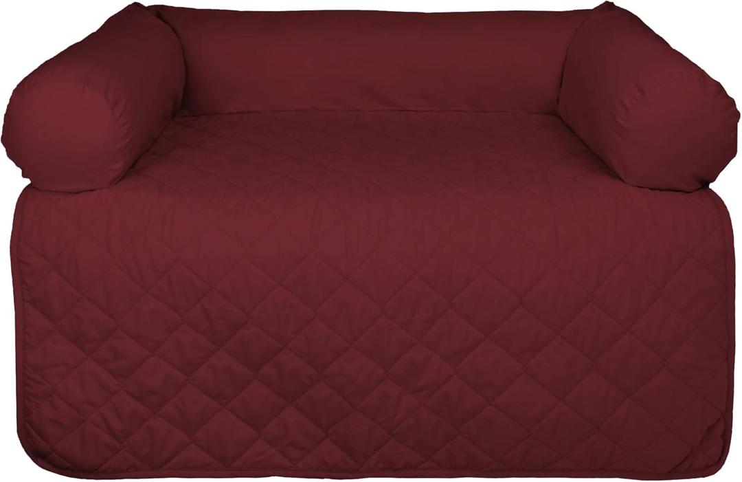 Pet Furniture Protector Non-Slip Water-Resistant Cover for Dogs and Cats with 3-Sided Bolster Soft Fabric - Medium, Cranberry