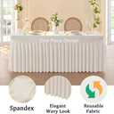 6pk Ivory Spandex Tablecloth for 8 Foot Rectangle Tables, Stretch Table Cloths 8ft Fitted Tablecover Desk Skirt for Parties Weddings Birthday Banquet Baby Shower