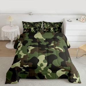 Feelyou Kids Camo Comforter Set Boys Army Camouflage Lightweight Bedding Set for Girls Teens Youth Man Colorful Pattern Art Decor Comforter Brown Green Quilt Set with 2 Pillowcases 3Pcs Bedding Queen (Multi 19)