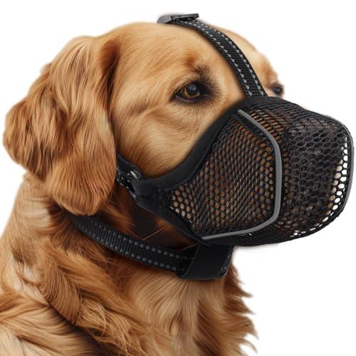 Dog Muzzle,Mesh Soft Muzzle for Small Medium Large Sized Dogs, Breathable Reflective Adjustable Puppy Muzzles with Collar for Scavenging Grooming Biting Chewing,Allows Panting and Drinking, M