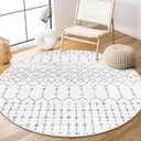 Lahome Moroccan Round Rugs 4Ft Washable Non-Slip Small Round Area Rug for Bedroom Soft White Low-Pile Round Throw Rug, Modern Geometric Print Indoor Circle Rugs for Kitchen Living Room Nursery Hana