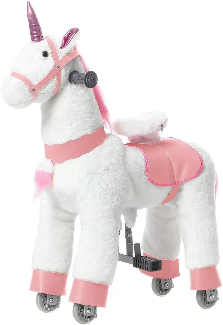 JoJoPooNy Ride on Unicorn Toys for Girls, Ride on Horse Riding Pony for Children 3-6 Years Old, Rideable Plush Walking Horse Animal with Wheels