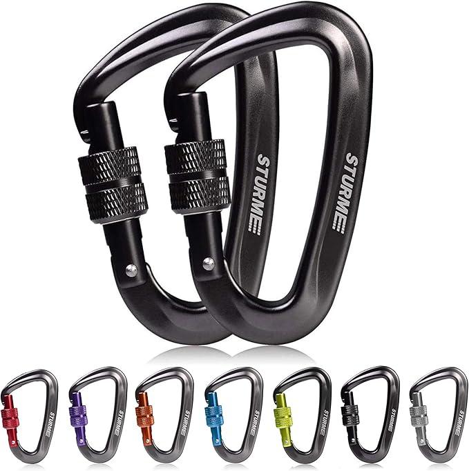 STURME Carabiner Clip 12KN Aluminium Wiregate Lightweight Heavy Duty Large Strong Durable D-Ring Hooks Spring Snap Link Keychain Clips Set for Hammock