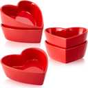 Skylety 4 Pcs Heart Shaped Bowls wedding Ceramic Dessert Heart Bowls Kitchenware Cooking Gifts for Serving Dipping Seasoning Wedding Anniversary(Red,5.5 Inch)