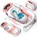 AVIDOR Baby Bathtub,Collapsible Bathtub for Newborn to Toddler,Durable Essential Infant Bath Tub,Portable Travel Baby Tub with Soft Bath Net,No-Slip Feet and Dinosaur Shaped (Pink)