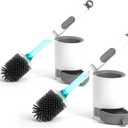 Silicone Toilet Brush and Holder Set, 2 Packs Bendable Toilet Scrubber for Curved Rim, Non-Scratch Drip-Resistant Brush with Sprayer, Space Saving Bathroom Essentials (2)