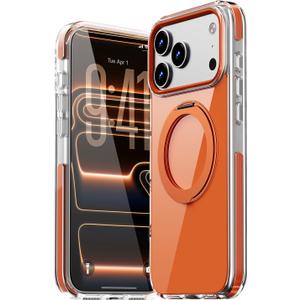Magnetic for iPhone 17 Pro Case 360 Spin Stand Orange | Compatible with MagSafe, Military-Grade Protection,Non-Yellowing, Clear Scratch-Resistant Back Cover for 17 Pro 6.3