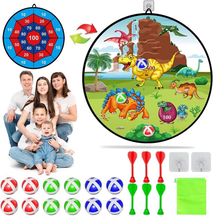 Dart Board for Kids Ages 4-8 - 29" Double-Sided Dart Board with Sticky Balls and Darts,Boys Toys for Ages 8-13,Valentines Day Gifts for 7 8 9 10 11 12 13 14 Year Old, Indoor/Outdoor Party Game Toys (DINO+NUMBER)