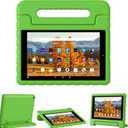 Kids Case for Amazon Kindle Fire HD 10 5th/7th/9th Generation 2015/2017/2019 Released, Shockproof Protective Tablet Cases with Adjustable Handle Stand, Green