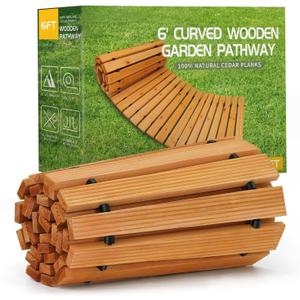 RELIANCER 6' Wooden Garden Pathway,Outdoor Roll Out Cedar Curved Walkway,Patio Path Decorative Garden Boardwalk Walkways,Weather-Resistant Roll Up Beach Wood Road Floor,Wedding Party Pathways (Natural)