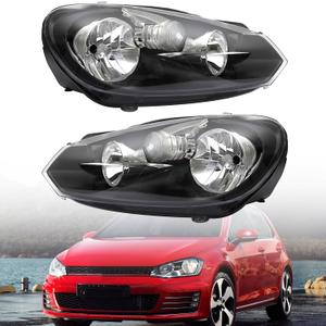 munirater 1 Pair Headlights Replacement for Go-lf Sportwagen (MK6) 2010-2014 Halogen Headlamp Assembly Black RH&LH 5K0941005C | 5K0941006C