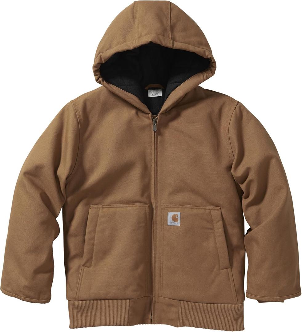 Carhartt Boys' Flannel-Lined Hooded Canvas Insulated Zip-Up Jacket (Medium)