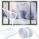 63 x 63 Inch Window Insulation Kit Cuttable Transparent Film with Adhesive Straps Reusable Window Plastic for Winterizing Thicken Thermal Waterproof Attic Insulation Cover Warm Winter