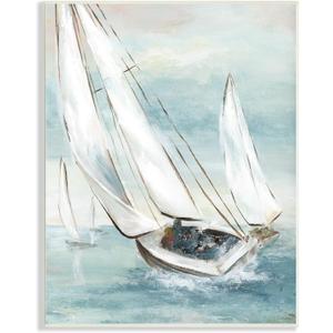 Stupell Industries Sailboat Watercraft Sailing Water Splashing Ocean Waves,Design by Nan, 13 x 19, Blue (13L" x 0.5W")