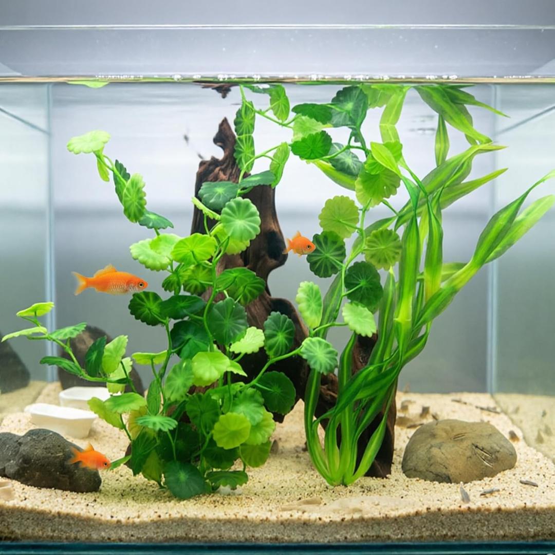 Aquarium Artificial Plants 2 Pack Tall Realistic Fish Tank Plants Decor with Stable Base, Safe Soft Leaves for Betta, Guppy, Shrimp & Tropical Fish, Natural Aquascape Decoration for Aquarium