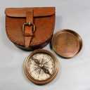 Authentic Vintage Style Brass Pocket Compass with Leather Case Rustic Vintage Home Decor Gifts