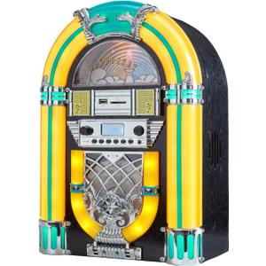Arkrocket Athena Mini Jukebox/Tabletop CD Player/Bluetooth Speaker/Radio/USB and SD Card Player with Retro LED Lighting System (Yellow Green) Arkrocket Athena Mini Jukebox/Tabletop CD Player/Bluetooth Speaker/Radio/USB and SD Card Player with Retro LED Lighting System (Yellow Green)