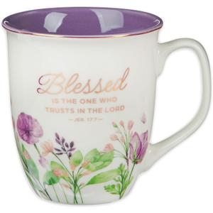 Christian Art Gifts Large Ceramic Inspirational Scripture Coffee & Tea Mug for Women: Blessed Encouraging Rose Gold Bible Verse, Novelty Drinkware for Home & Kitchen, Multicolor Purple Floral, 14 oz.
