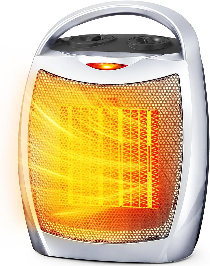 Electactic Portable Ceramic Space Heater w/Thermostat, 1500W Indoor Electric Space Heater Fan with Overheat and Tip-Over Protection, Heat Up 200 Square Feet for Office Room Dorm Use, Silver