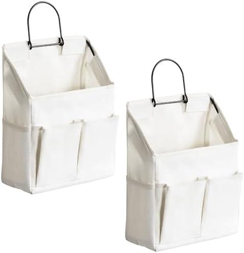 HZZTY BRNY 2pcs Wall Hanging Storage Bag, Small Door Closet Linen Fabric Pockets Organizer, Waterproof Multi Functional for Living Room Bedroom Bathroom Kitchen RV Camper with Hooks All White