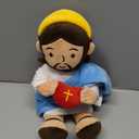 14" Jesus Plush with NFC Daily Bible Verse, Stuffed Doll Plushie for Kids, Easter Jesus Savior Toy for Religious Christening Easter Gift,Blue (Brown)
