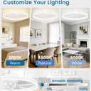 VOLISUN RGB Ceiling Fans with Lights and Remote, 23.6in Low Profile Ceiling Fans with Lights Flush Mount, 3000K-6500K Dimmable Fandelier LED Fan Light, White Bladeless Ceiling Fans for Bedroom