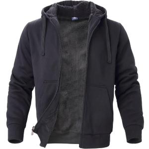 Men's Winter Jacket Heavyweight Fleece Hoodies Full Zip Up Sherpa Lined Fleece Sweatshirt Black Small (Black, S)