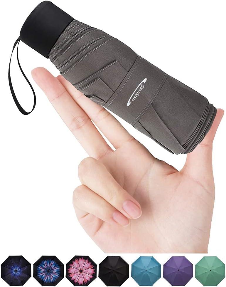 Goothdurs Mini Travel Compact Windproof Umbrella - Small Folding Lightweight Sun & Rain Umbrellas with 95% UV Protection for Women Men (A2.1_Dark Gray(Not Anti-UV))