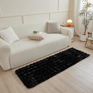 Black Rabbit Plush Area Rug for Bedroom Living Room Sofa,2'X6' Faux Fur Fluffy Shaggy Rectangular Square Rug for Kids Teen Girls Room,Furry Carpet Rug for Nursery Baby Room Decor for Teenage