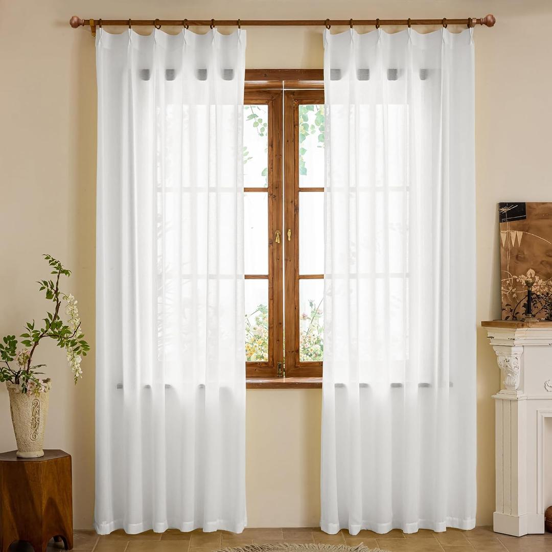 White Pinch Pleated Sheer Curtains 84 Inches Length Semi Light Filtering Sheer Curtains for Bedroom Living Room Dining Room, 42 W x 84 L, 2 Panels