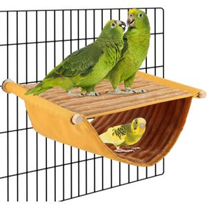 BWOGUE Winter Warm Bird Nest Bed Hanging Hammock Snuggle Hut Parrot House Tent Toy Bird Cage Perch for Parakeet Budgies Cockatiels Lovebird Cockatoo Finch Hamster Chinchilla Guinea Pig(Large, Yellow) (Large (13.56"x9.2"))